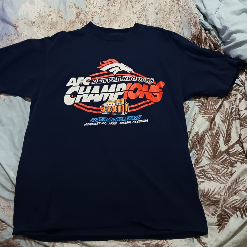 1999 AFC Denver Broncos XXXIII Champions PowerPro Oneita Single stitch Damaged